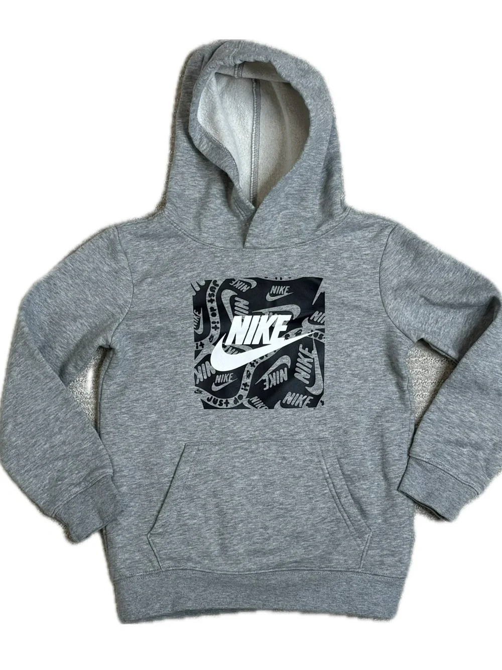 NIKE Kids Fleece Graphic Pullover Hoodie Youth Boys Size 5-6 Years Heather Grey